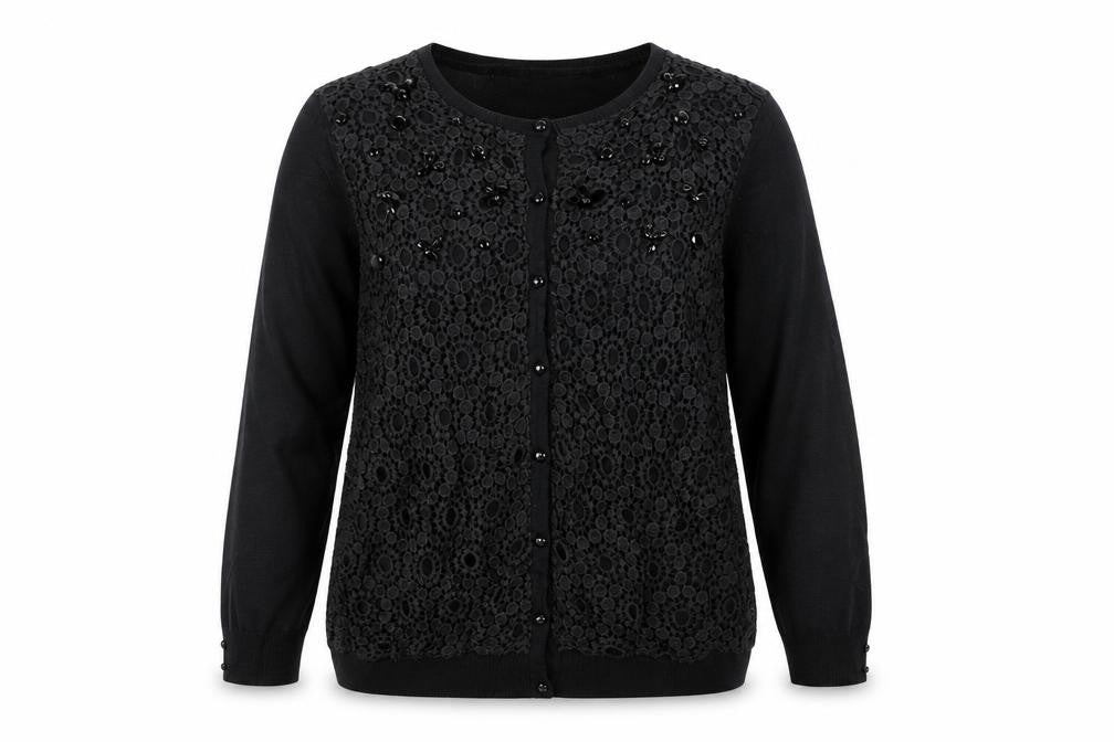 Per Una Women’s Black UK 14 Lace Beaded Button Cardigan 3/4 Sleeve