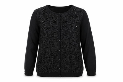 Per Una Women’s Black UK 14 Lace Beaded Button Cardigan 3/4 Sleeve
