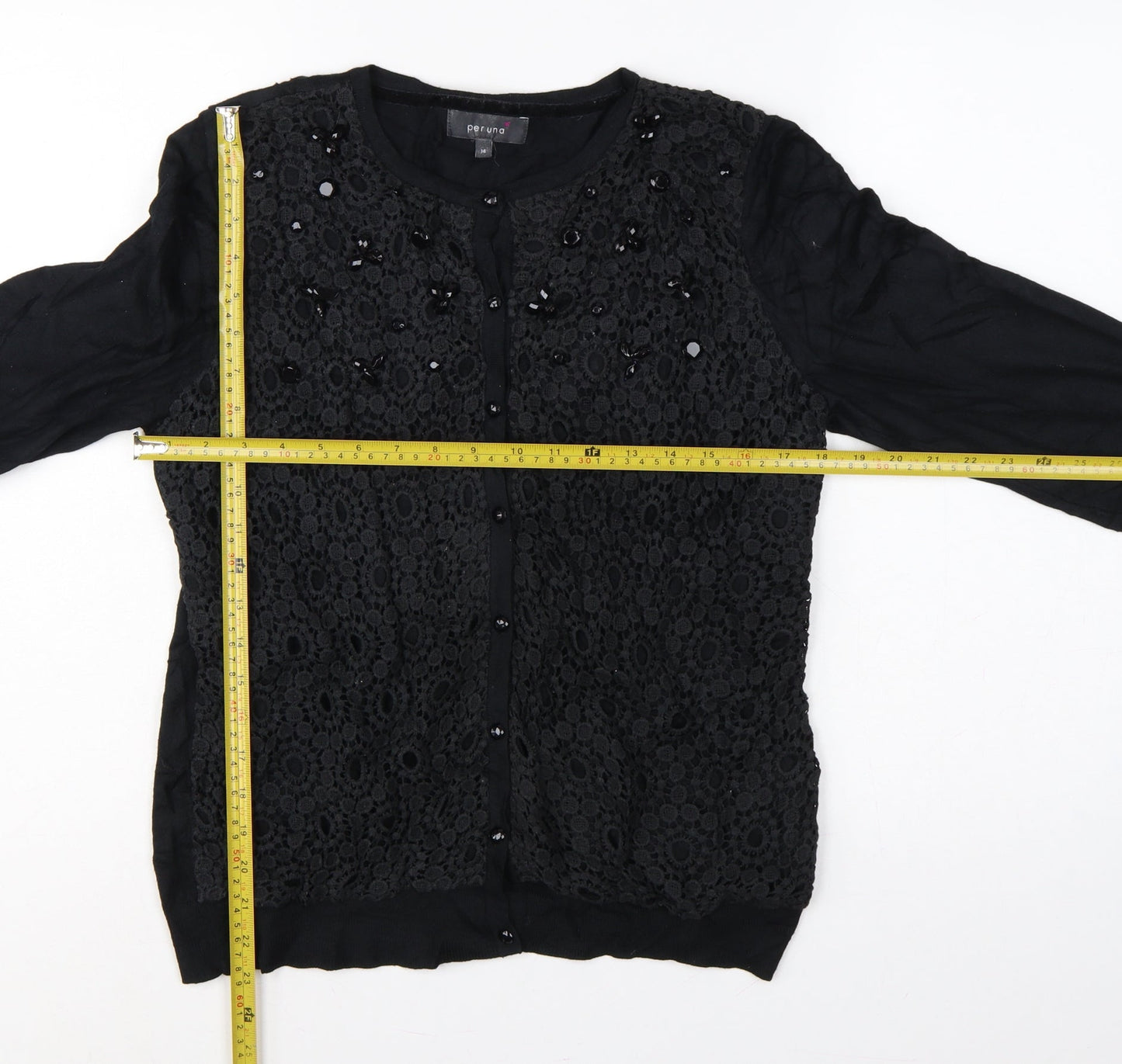 Per Una Women’s Black UK 14 Lace Beaded Button Cardigan 3/4 Sleeve