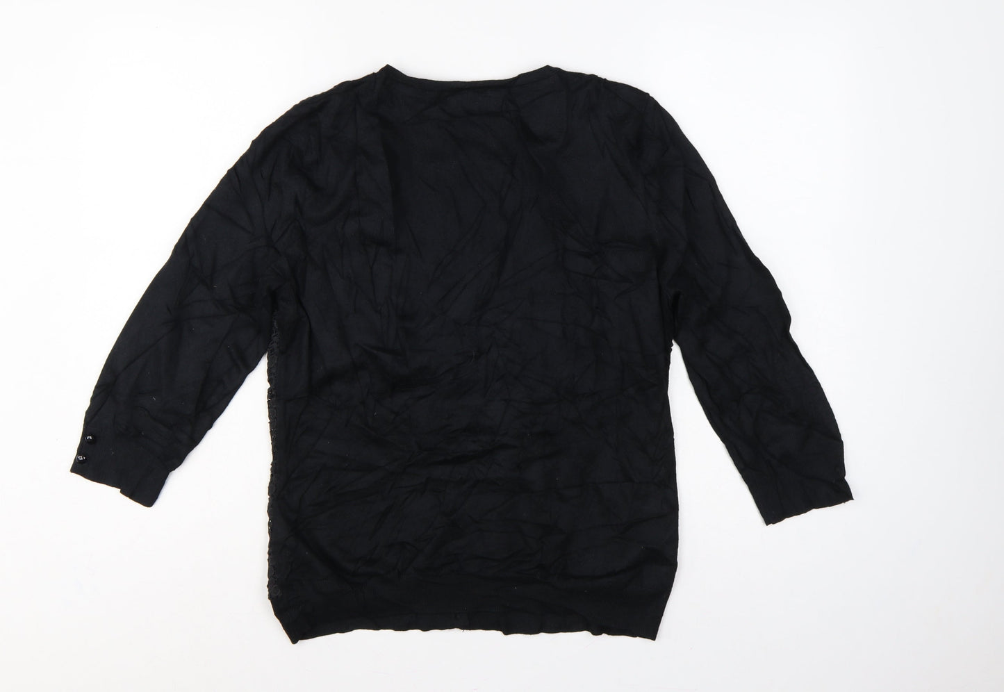 Per Una Women’s Black UK 14 Lace Beaded Button Cardigan 3/4 Sleeve