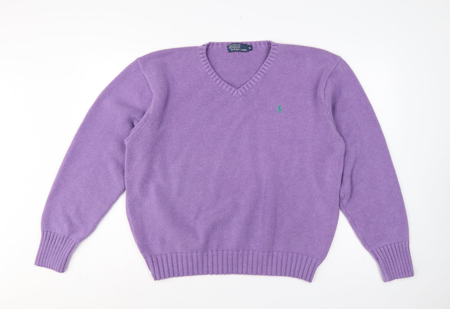 Polo Ralph Lauren Women Purple XL Cotton V-Neck Logo Pullover Jumper