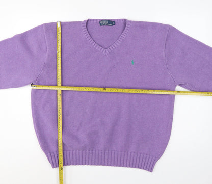 Polo Ralph Lauren Women Purple XL Cotton V-Neck Logo Pullover Jumper