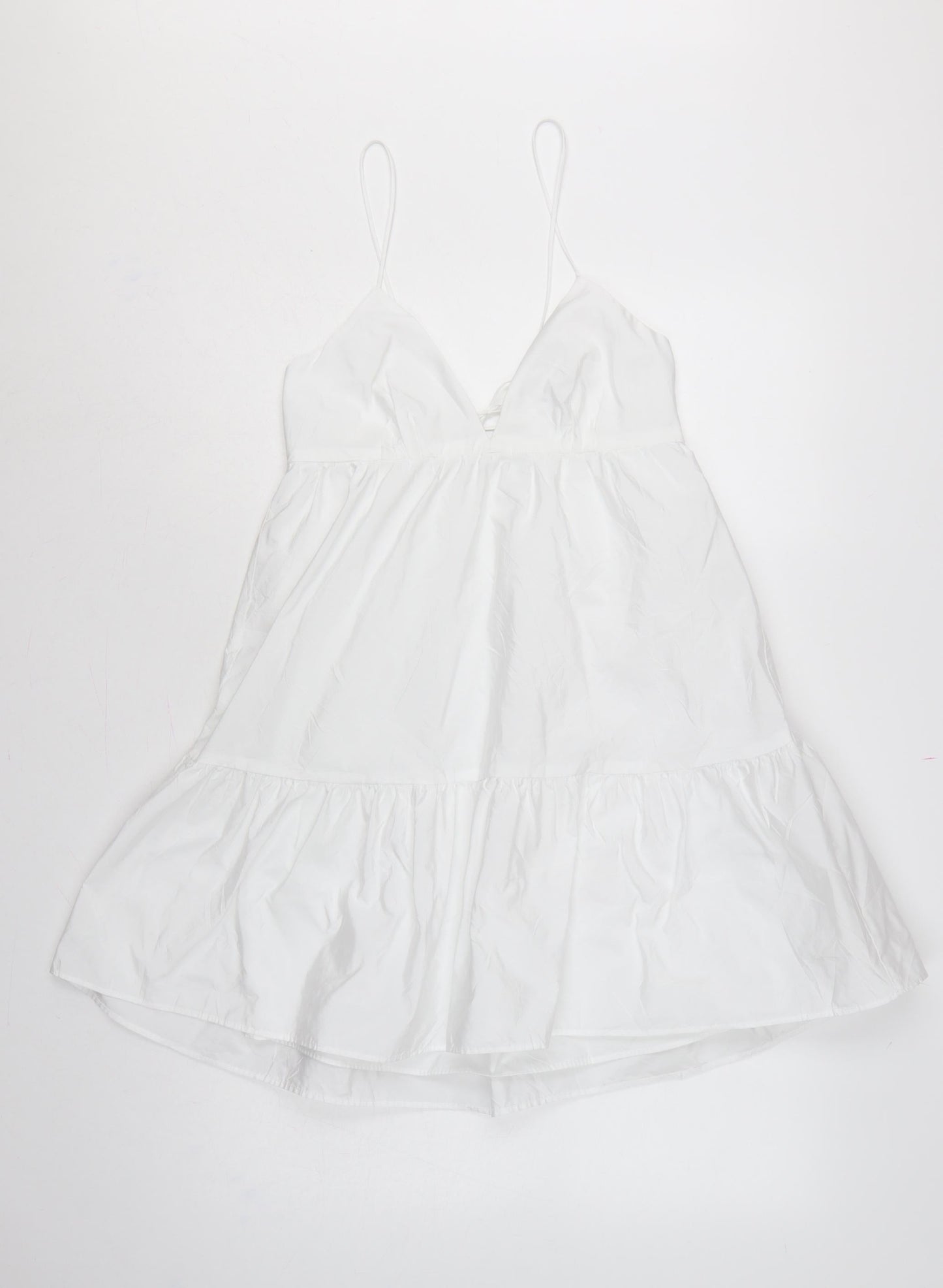 Zara Women White M Fit & Flare Strappy Backless Ruffle Mini Dress