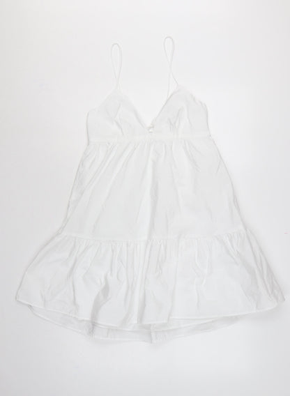 Zara Women White M Fit & Flare Strappy Backless Ruffle Mini Dress