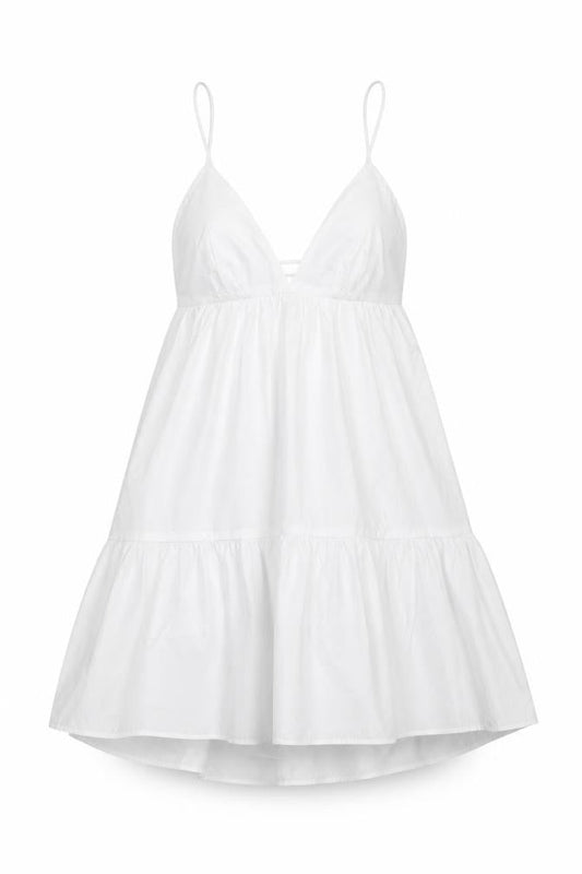 Zara Women White M Fit & Flare Strappy Backless Ruffle Mini Dress