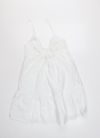 Zara Women White M Fit & Flare Strappy Backless Ruffle Mini Dress