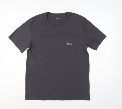 BOSS Mens Black L Logo Cotton Crew Neck Short Sleeve T-Shirt