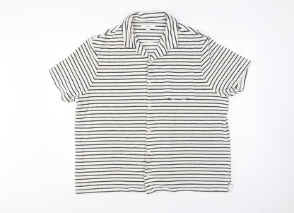 Marks and Spencer Women White Navy Striped Basic Cotton Terry Polo Shirt 2XL