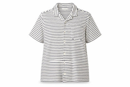Marks & Spencer Women White Navy Striped Basic Cotton Terry Polo Shirt 2XL