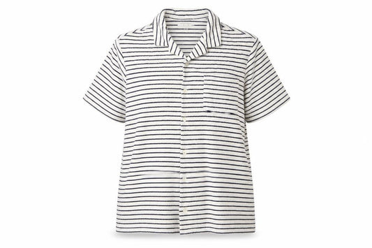 Marks and Spencer Women White Navy Striped Basic Cotton Terry Polo Shirt 2XL