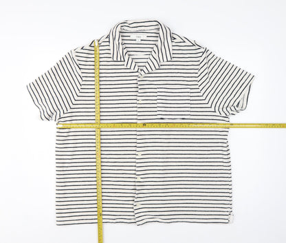 Marks and Spencer Women White Navy Striped Basic Cotton Terry Polo Shirt 2XL
