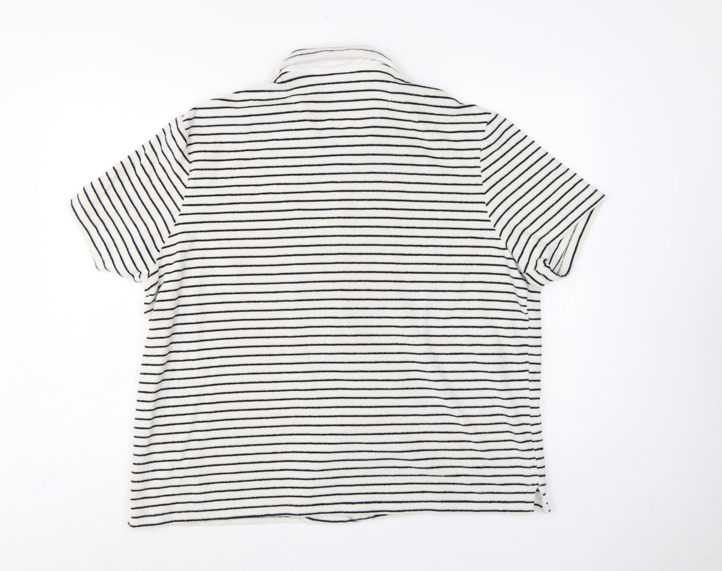 Marks and Spencer Women White Navy Striped Basic Cotton Terry Polo Shirt 2XL