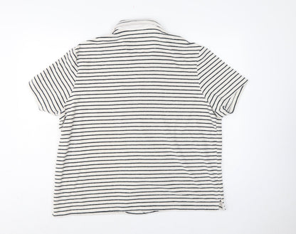 Marks and Spencer Women White Navy Striped Basic Cotton Terry Polo Shirt 2XL