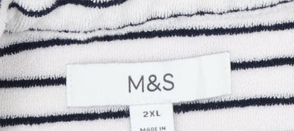 Marks and Spencer Women White Navy Striped Basic Cotton Terry Polo Shirt 2XL