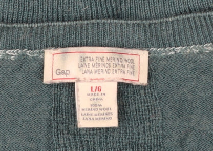 Gap Women's Green L 100% Merino Wool Crew Neck Fine Knit Pullover