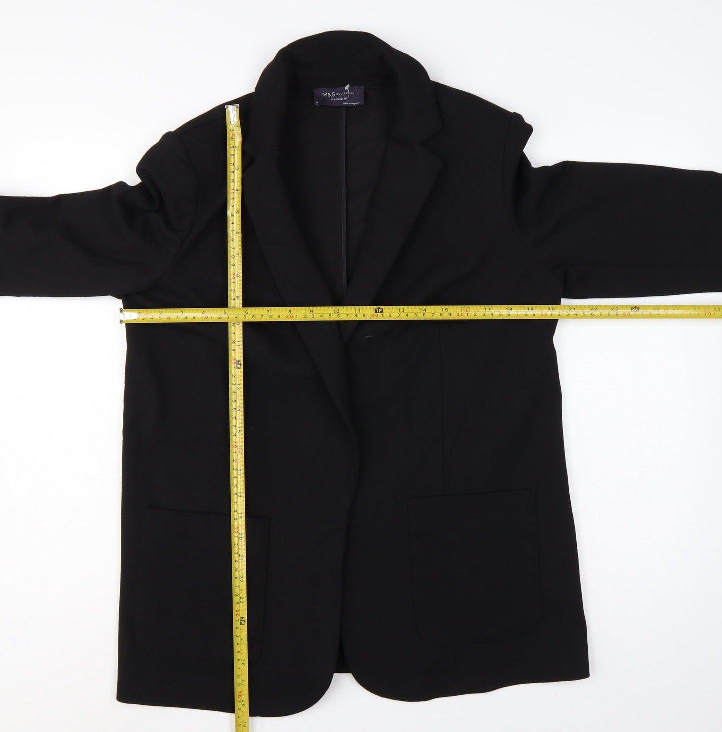 Marks and Spencer Women Black UK 14 Relaxed Fit Stretch Blazer