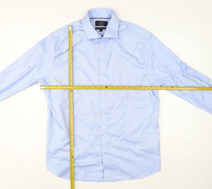 Marks and Spencer Men Blue L 17in Slim Herringbone Cotton Dress Shirt