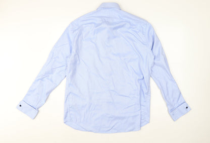 Marks and Spencer Men Blue L 17in Slim Herringbone Cotton Dress Shirt