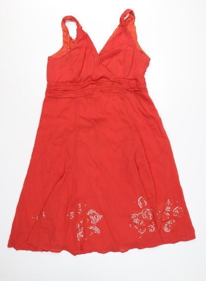 Rocha John Rocha Women Red Size 18 Cotton Embroidered Sequin Maxi Dress