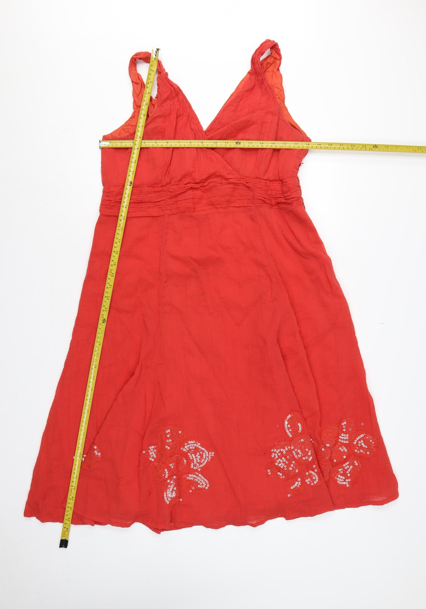 Rocha John Rocha Women Red Size 18 Cotton Embroidered Sequin Maxi Dress
