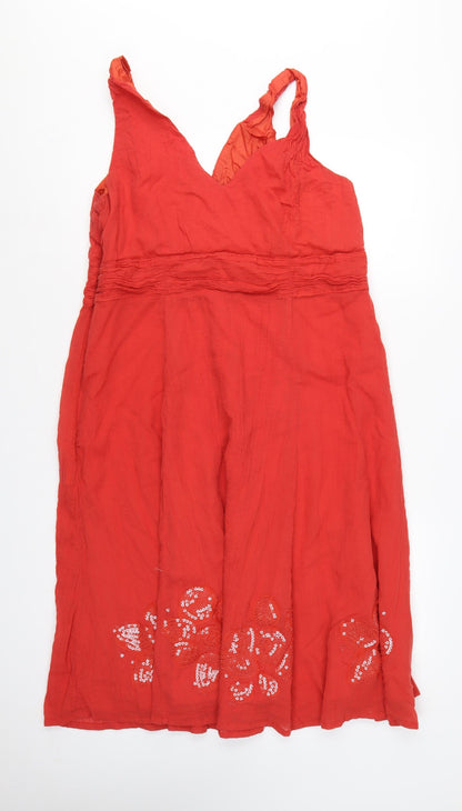 Rocha John Rocha Women Red Size 18 Cotton Embroidered Sequin Maxi Dress
