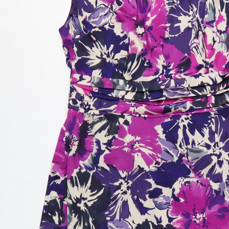 Laura Ashley Women Purple Floral UK 16 Knee Length Sheath Dress