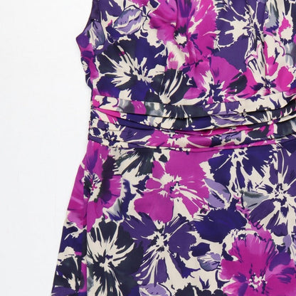 Laura Ashley Women Purple Floral UK 16 Knee Length Sheath Dress