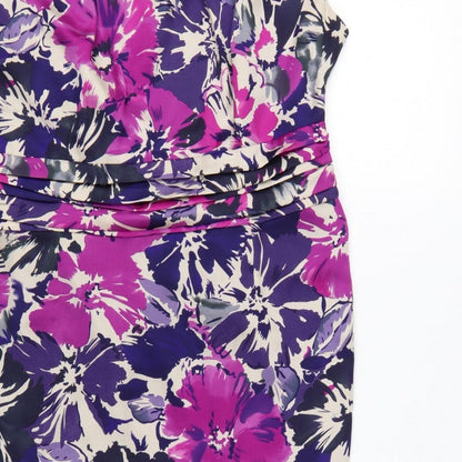 Laura Ashley Women Purple Floral UK 16 Knee Length Sheath Dress