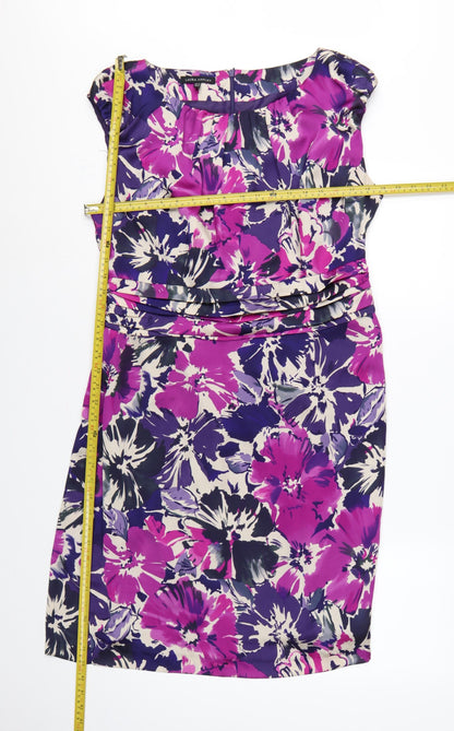 Laura Ashley Women Purple Floral UK 16 Knee Length Sheath Dress