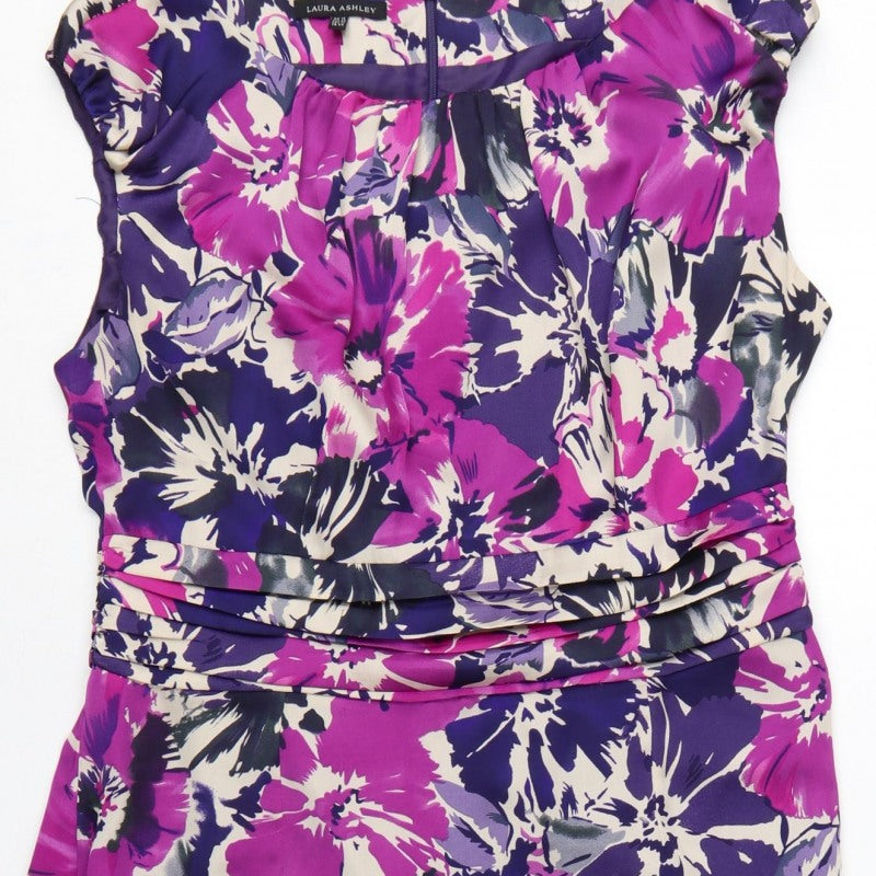Laura Ashley Women Purple Floral UK 16 Knee Length Sheath Dress