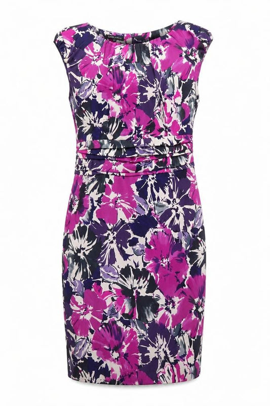 Laura Ashley Women Purple Floral UK 16 Knee Length Sheath Dress