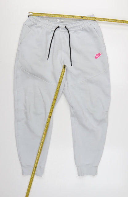 Nike Women Grey Pink Logo Tech Fleece Jogger Trousers L