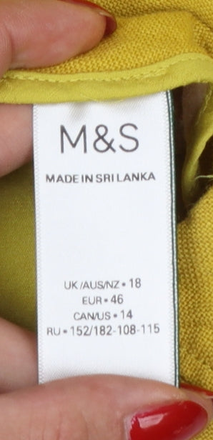 Marks and Spencer Autograph Women Yellow Linen Straight Trousers UK 18