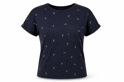 Marks and Spencer Women Blue Size 12 Pineapple Cotton Pocket T-Shirt