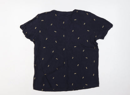 Marks and Spencer Women Blue Size 12 Pineapple Cotton Pocket T-Shirt