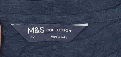 Marks and Spencer Women Blue Size 12 Pineapple Cotton Pocket T-Shirt