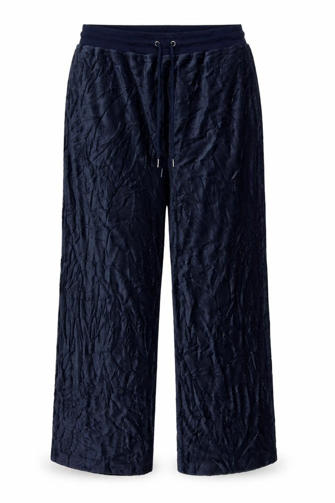 M&S Womens Blue UK 16 Regular Crushed Velour Wide-Leg Drawstring Trousers