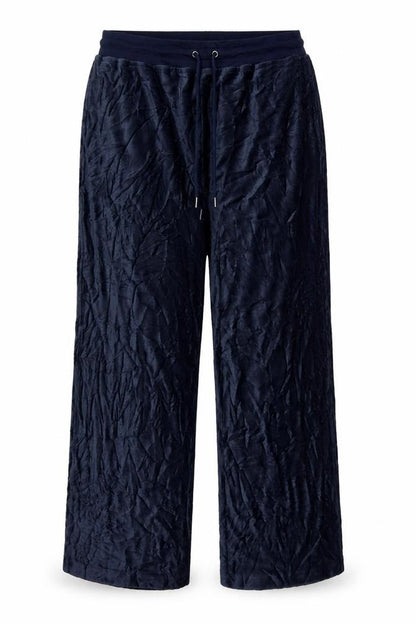 M&S Womens Blue UK 16 Regular Crushed Velour Wide-Leg Drawstring Trousers