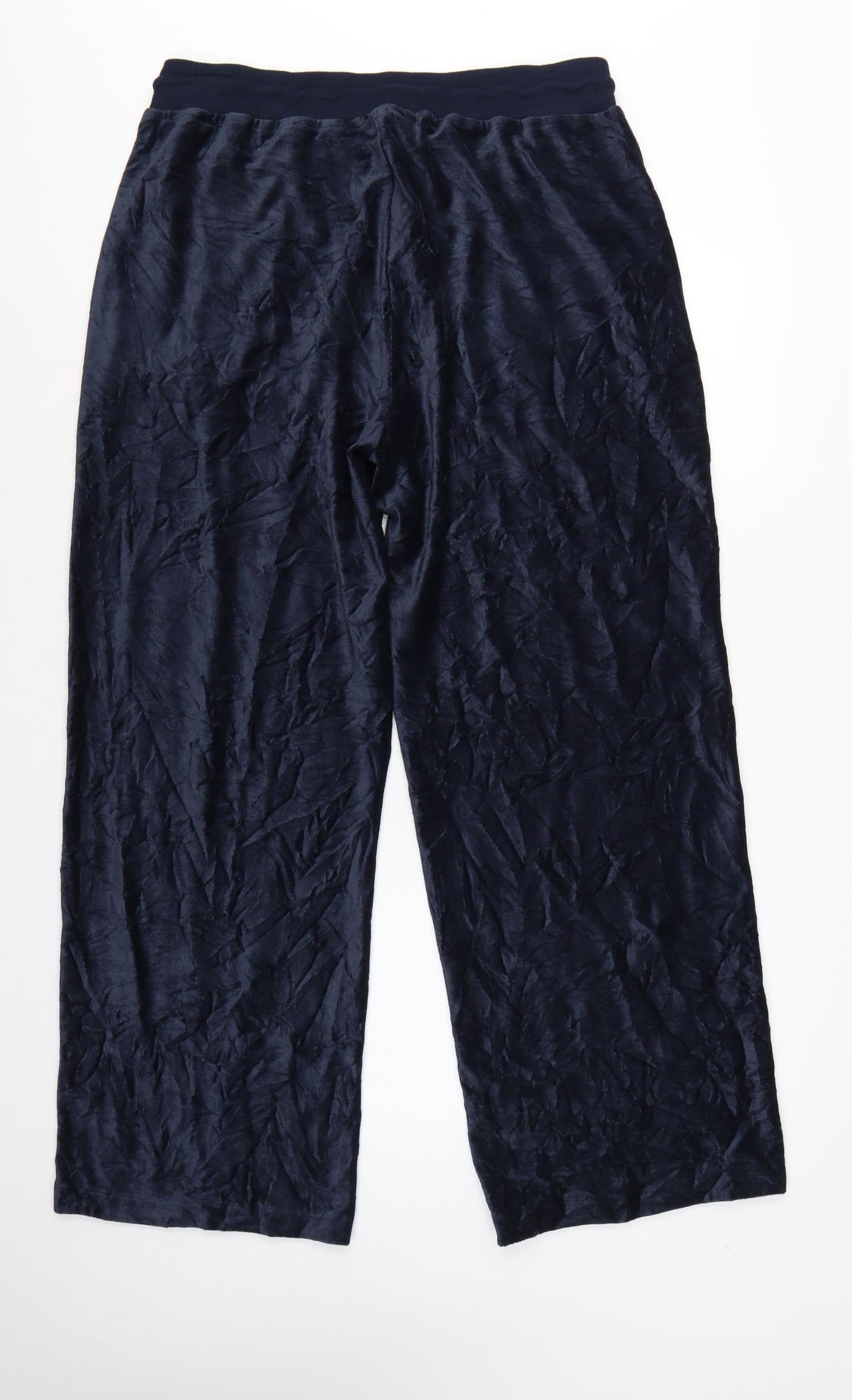 M&S Womens Blue UK 16 Regular Crushed Velour Wide-Leg Drawstring Trousers