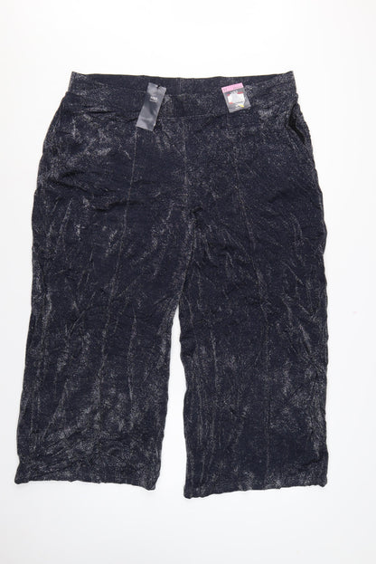 M&S Womens Blue Glitter Wide-Leg Cropped Trousers UK 22 Regular