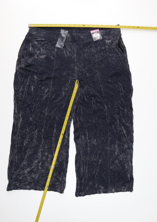 M&S Womens Blue Glitter Wide-Leg Cropped Trousers UK 22 Regular