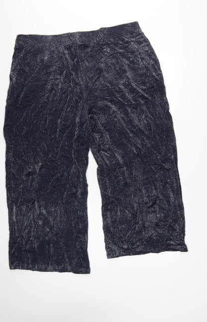 M&S Womens Blue Glitter Wide-Leg Cropped Trousers UK 22 Regular