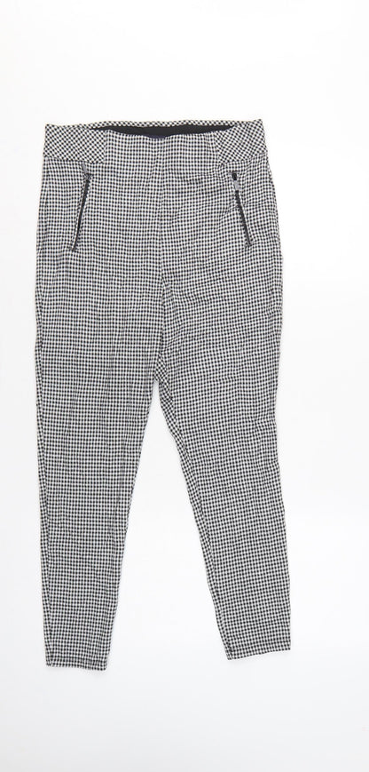 Marks and Spencer Women Black Check Zip Pocket Leggings UK 12 Short