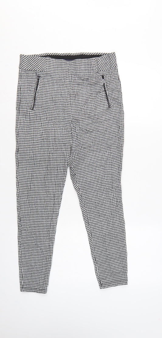 Marks & Spencer Women Black Check Zip Pocket Leggings UK 12 Short