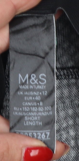 Marks and Spencer Women Black Check Zip Pocket Leggings UK 12 Short