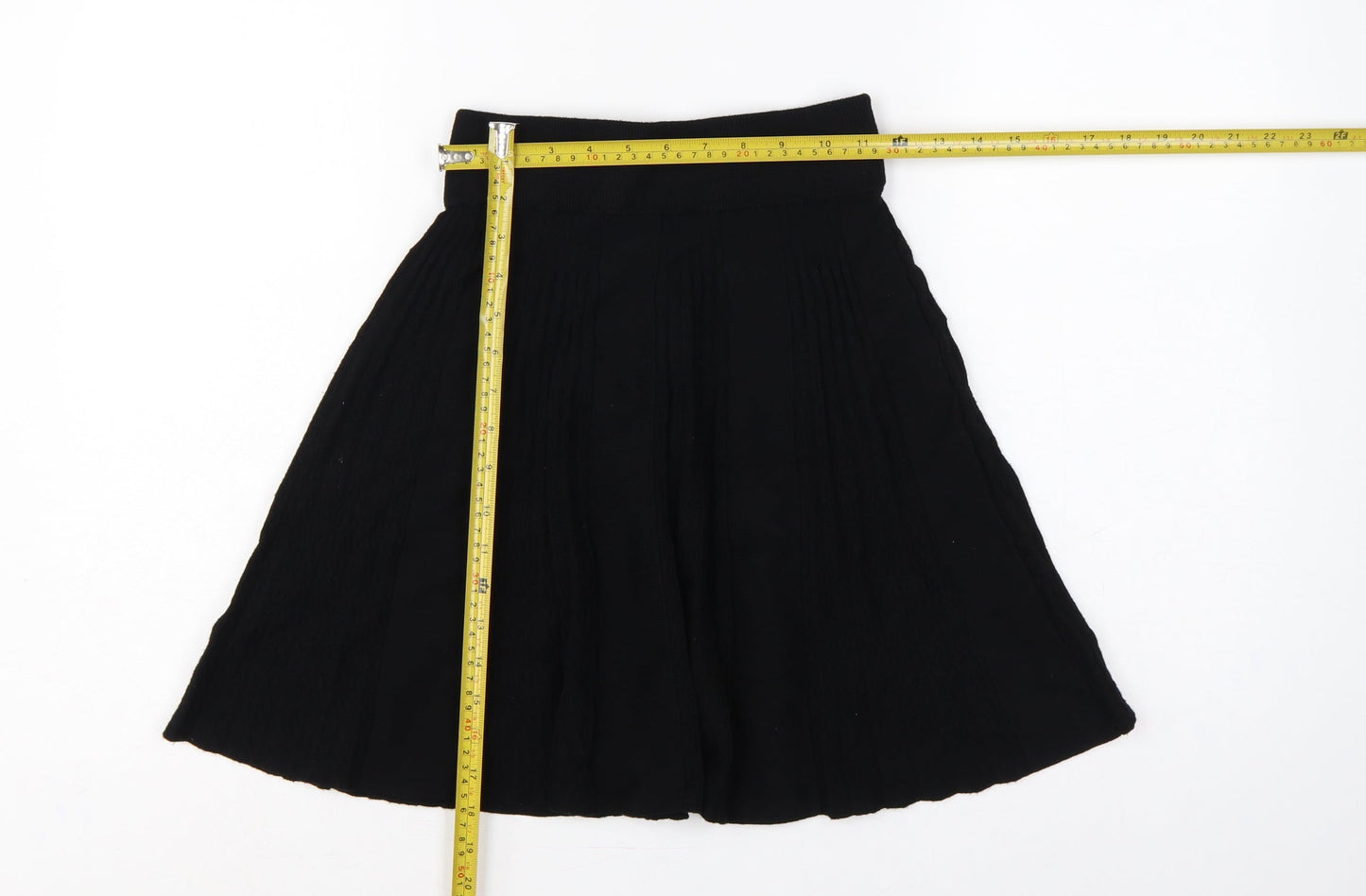 Oasis Women Black XS Flared Knit Knee Length High Rise Skirt