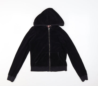 Juicy Couture Women’s Black M Velour Full Zip Hooded Hoodie