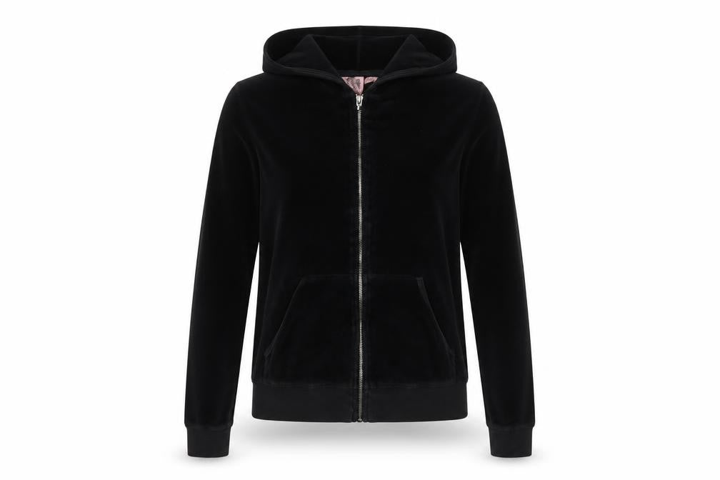 Juicy Couture Women’s Black M Velour Full Zip Hooded Hoodie
