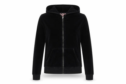 Juicy Couture Women’s Black M Velour Full Zip Hooded Hoodie