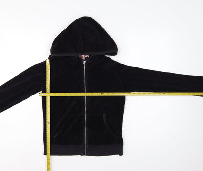 Juicy Couture Women’s Black M Velour Full Zip Hooded Hoodie
